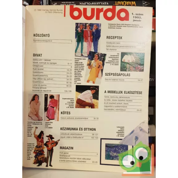 Burda magazin 1992/1 (szabásminta melléklettel)