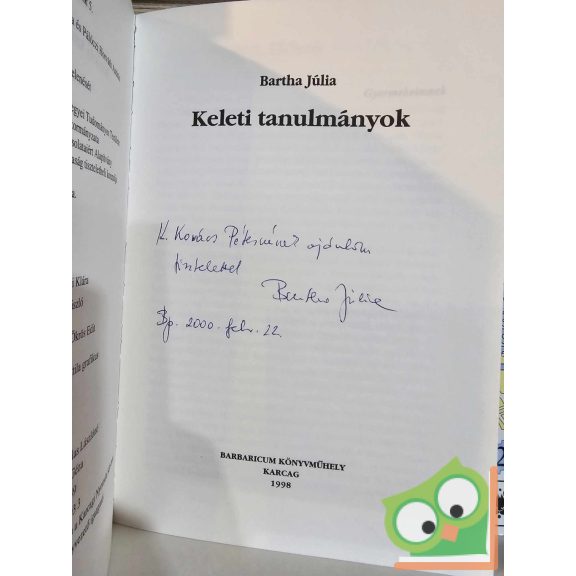 Bartha Júlia: Keleti tanulmányok (dedikált)